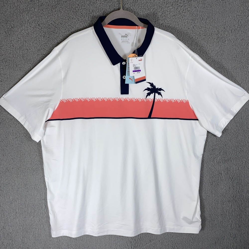 Puma Golf Men's Sz XXL Cloudspun Hana Golf Polo - Bright White / Red